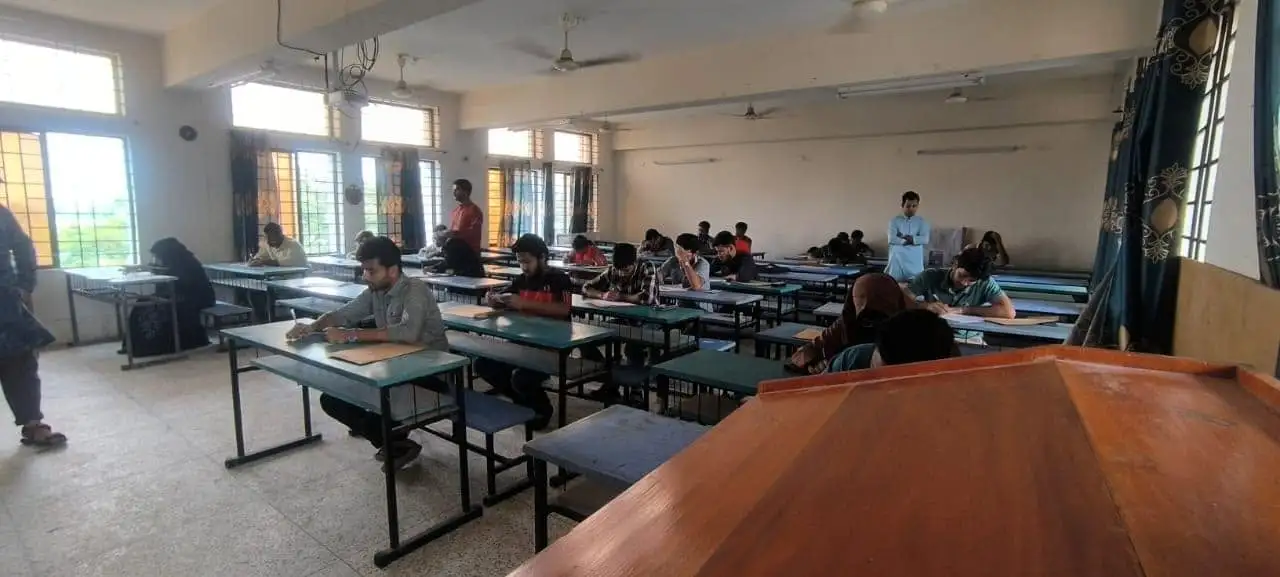 Students in exam hall for Science Olympiad 2.0